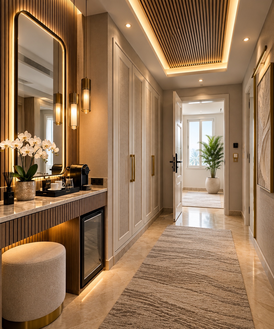 Dressing et espace café sur mesure pour chambre d’hôtel